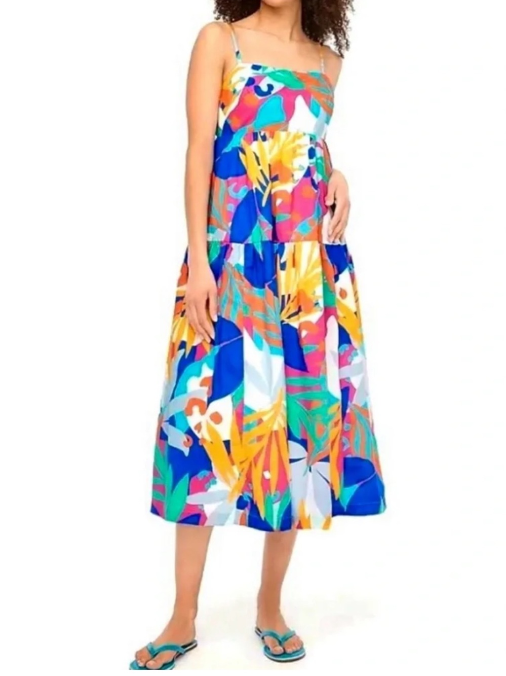 J. CREW tie back tropical maxi dress tiered hem